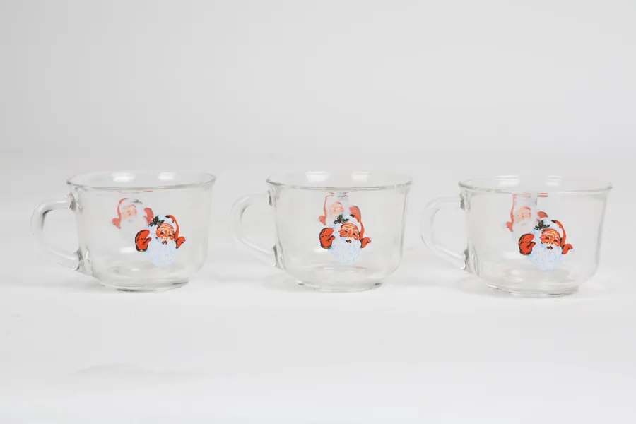 GLÖGGMUGGAR/GLAS, 6 st, med tryckt dekor, 1900-tal