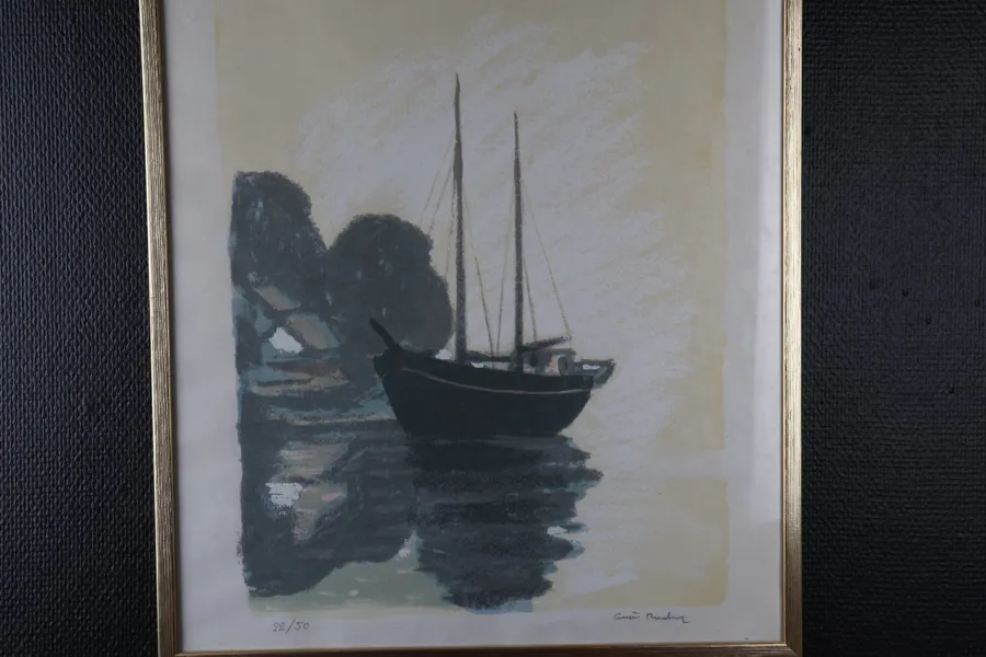 FÄRGLITOGRAFI, båtmotiv, signerad, numrerad 22/50, 1900-tal