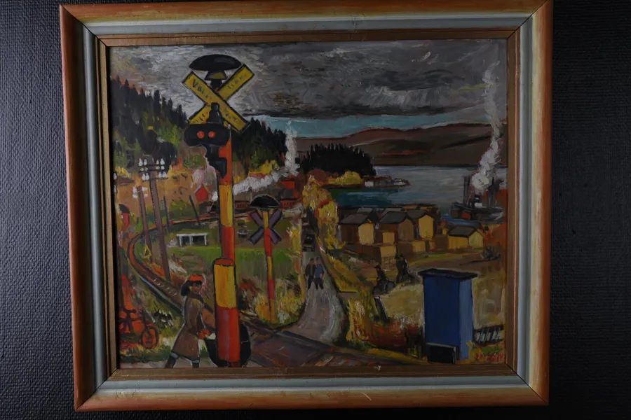 VILLY BUS NIELSEN, oljemålning, järnvägs- och hamnmotiv, 1949