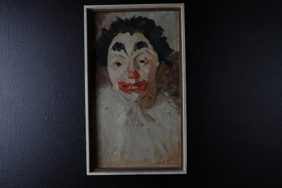 MÅLNING, clownporträtt, troligen olja på duk, signerad, 1900-tal.