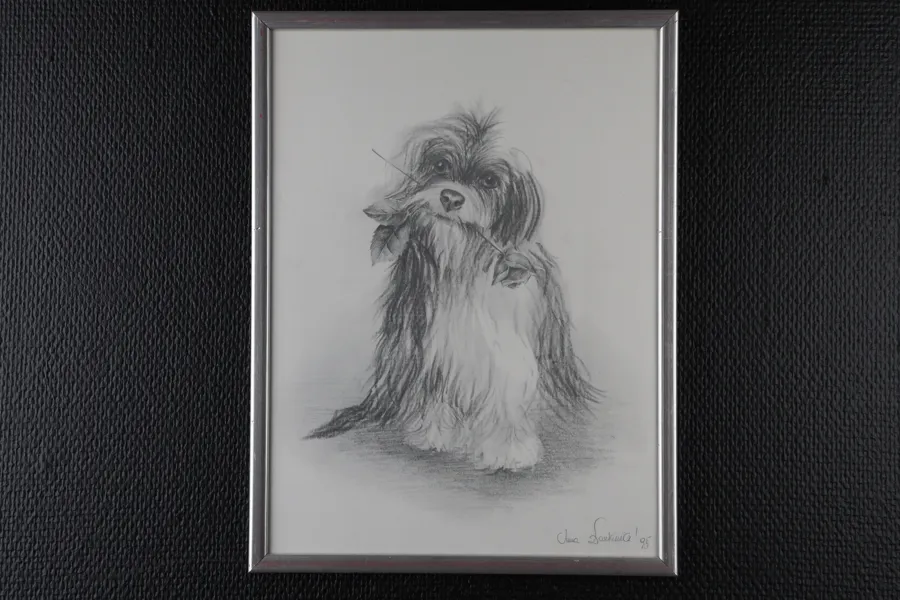 Tavla, hund, signerad.